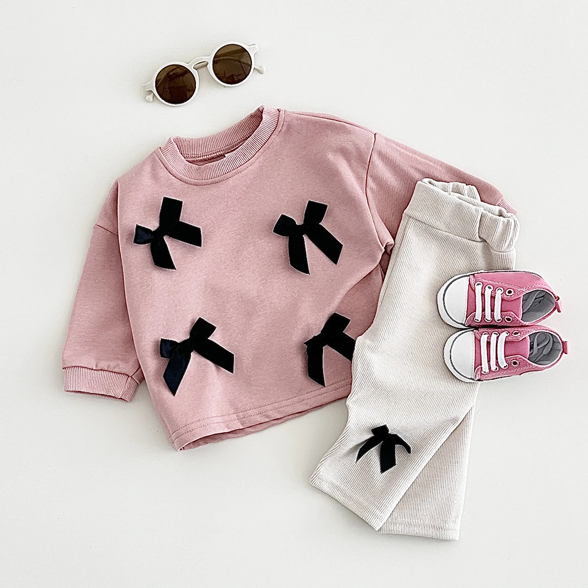 Ins Toddler Baby Suit Infant Outfit Baby Girls Spring Autumn Long Sleeved Bow Top Pullover+Pants Newborn Baby Clothes Sets 0-3Y