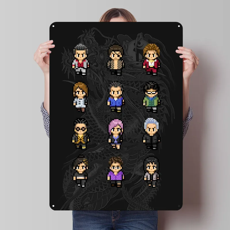 

Yakuza Pixel Art Персонажи Металлический Плакат Настенный Художественный Декор Пользовательские Ретро Металлические Оловянные Вывески для Украшения Домашней Комнаты Бар Аксессуары
