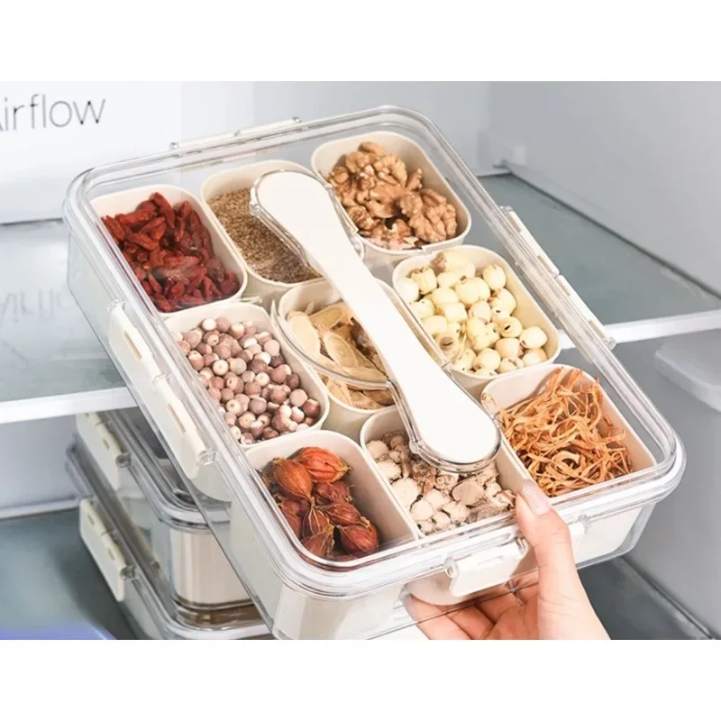 8 Grids Divided Serving Tray Storage Box Kitchen Portable Sub-format Seasoning Separator Box Fresh-keeping Snack Fruits Food Box