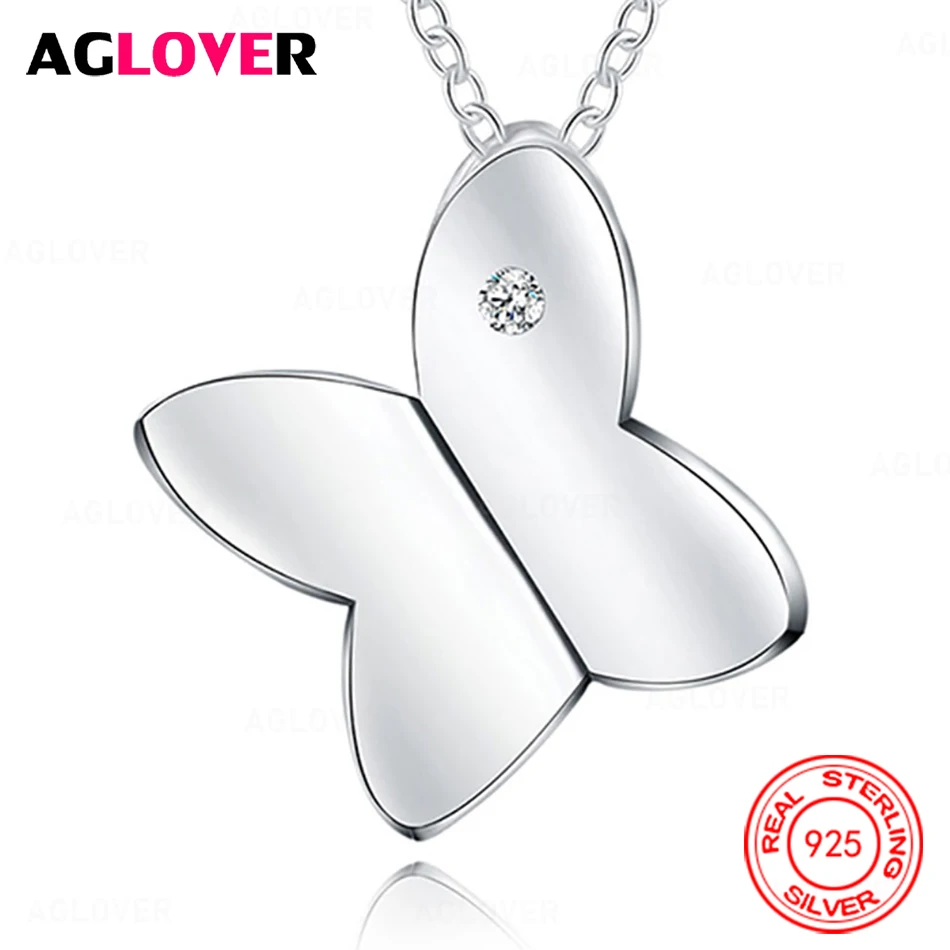 

AGLOVER 925 Sterling Silver Butterfly Inlaid Zircon Pendant Necklace Unique Gift Versatile Party Jewelry