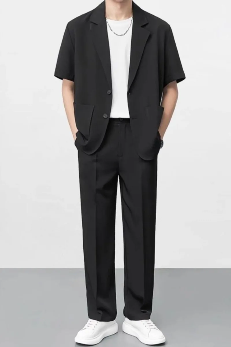 New Men's Short Sleeve Thin Summer Blazer High End Light Mature Style Casual Single Breasted Trendy Suit Jacket for Men​