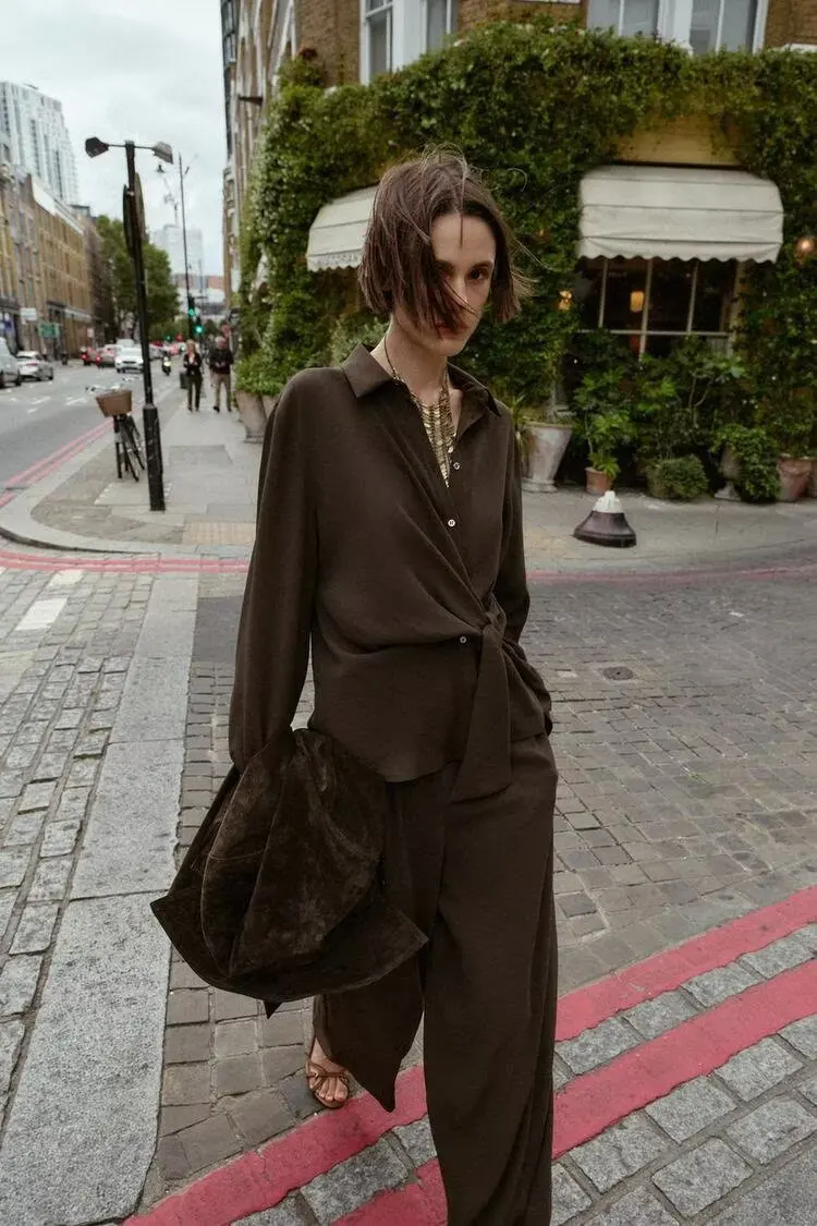 BB6857 2025 otoño nueva ropa de mujer estilo europeo y americano moda Casual pantalones casuales de pierna ancha de cintura alta 2298220