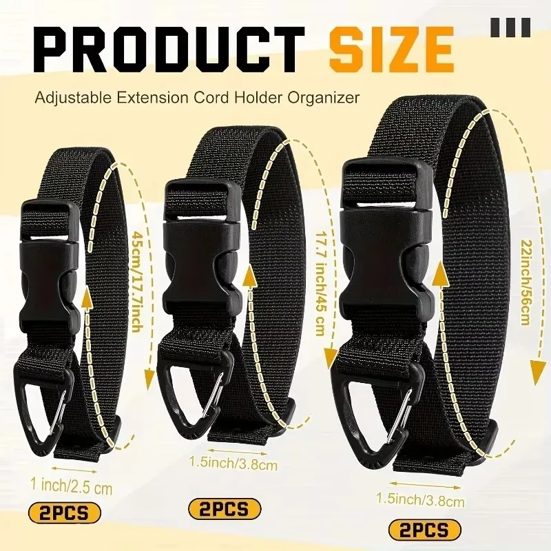 2pcs Reusable Adjustable Garden Hose Straps, Hanging Storage Straps for Garage & Workshop, Heavy-Duty Extension Cord Organizer