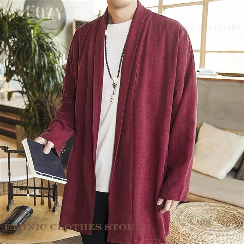 حجم كبير 3XL الرجال كيمونو سترة التقليدية ثوب الكيمونو الياباني هاوري يوكاتا ريترو Harajuku الساموراي زي سترة فضفاضة قميص #3