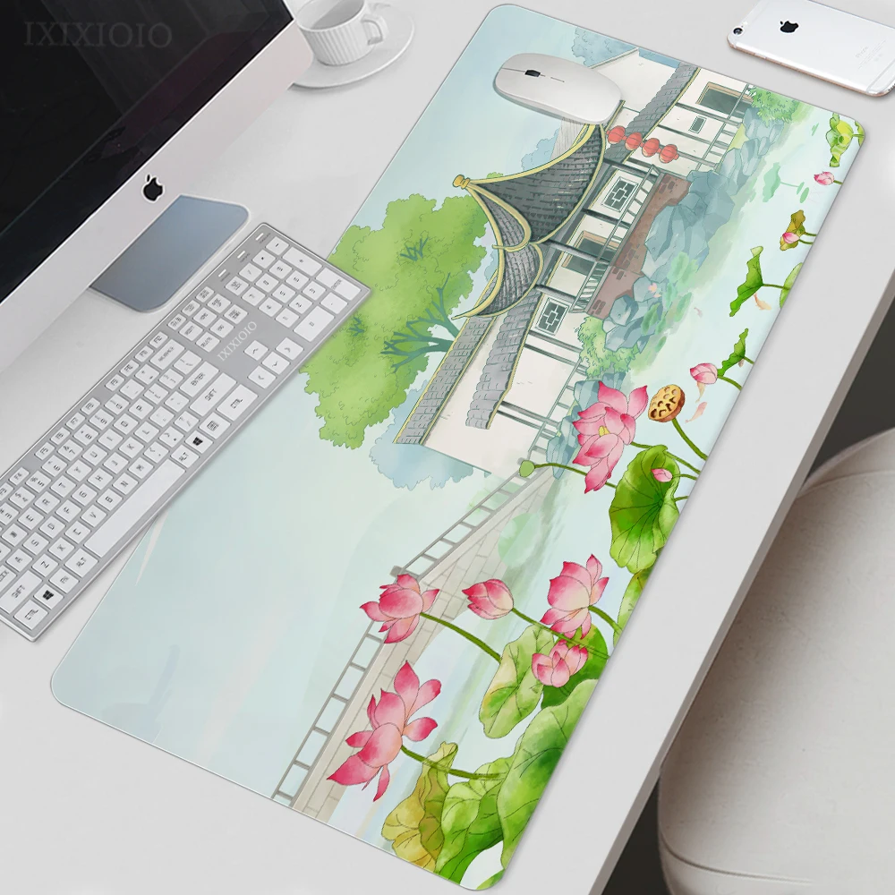 Mouse Pad Gaming Chinese Style Summer Flower XL Computer Mousepad XXL Natural Rubber Non-Slip Gaming laptop Mice Pad