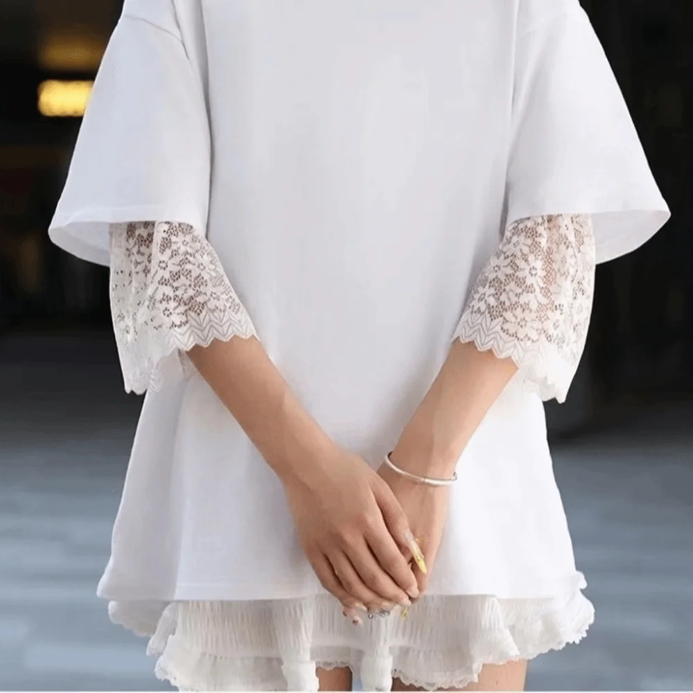 Elegant Solid Color Lace Floral Cuffs Bell Sleeves Mesh Fake Sleeves White Stretchable Wrist Accessories Wedding Dress
