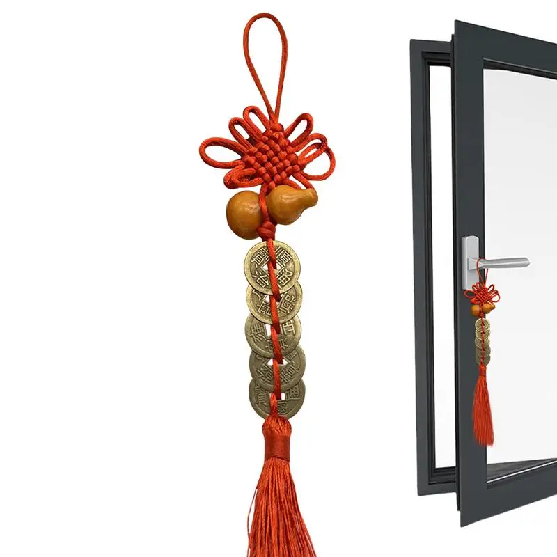 Feng Shui ornements cinq empereurs pendentif d'argent traditionnel chinois noeud gland charme chanceux pièce pendentif pour la richesse et le succès