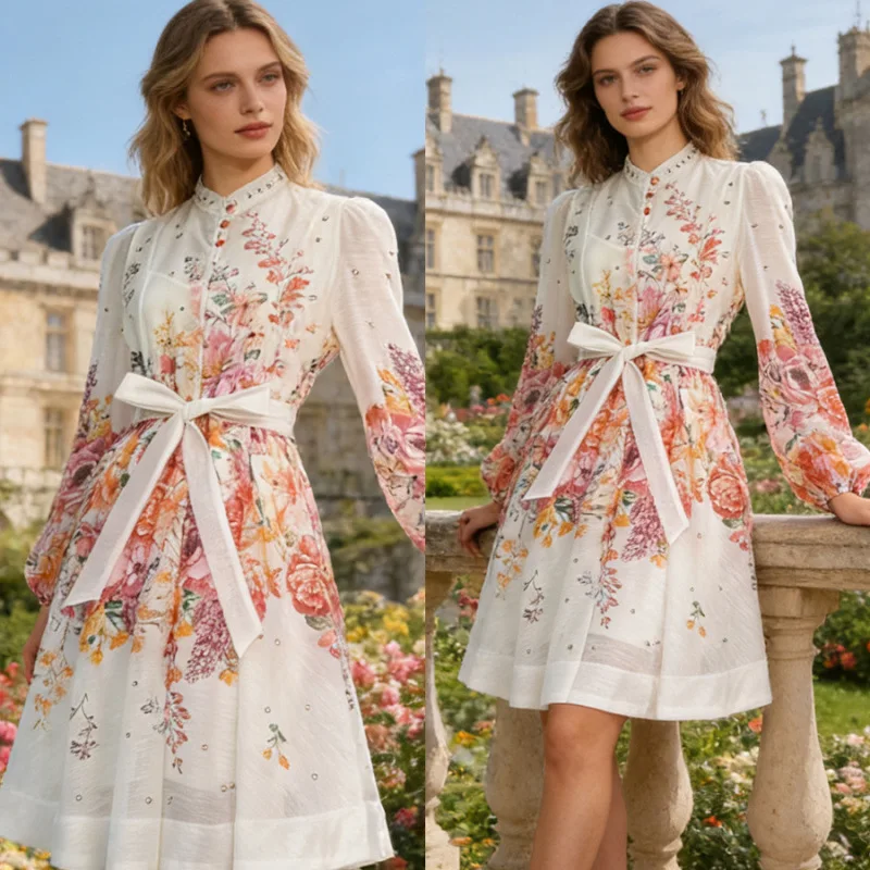 

Ele Street Sle ort Dr Heavy Embellied Diamond Lantern Sve воротник-стойка Dr для женщин среднего возраста весной