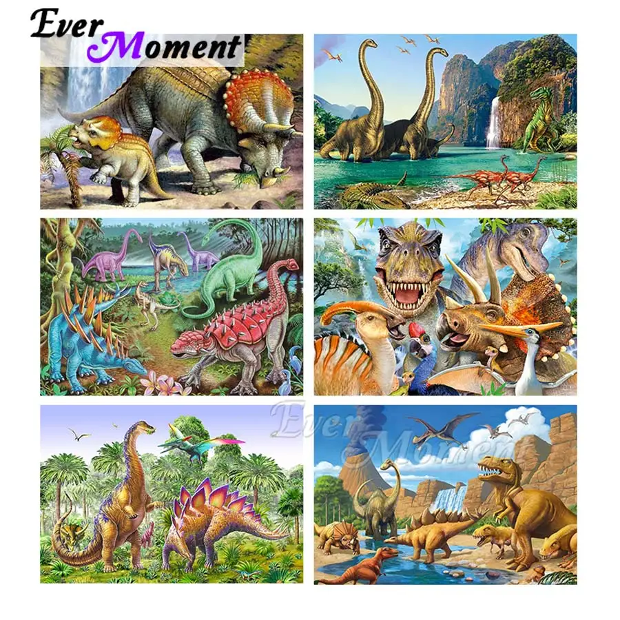 Ever Moment Diamond Painting Dinosaur Tyrannosaurus Resin Full Square Round Drills Gift Art Embroidery Decoration ASF2137