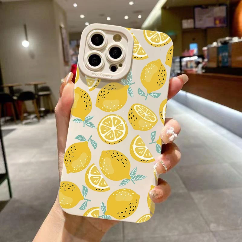 Funda de teléfono con diseño de fruta y limón creativo para iPhone 16 12 13 Mini 11 14 15 Pro Max X XS XR 7 8 Plus SE2 funda de silicona suave