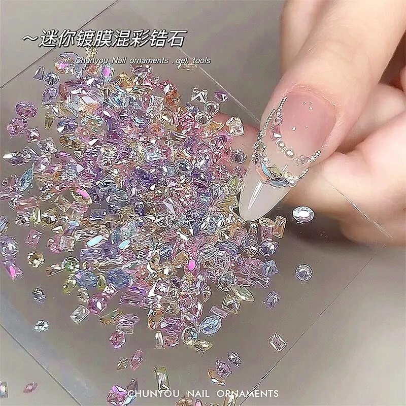 1Bag  Clear Mini Rectangle Nail Decoratrion Silver Nails Accessories Crystal Flat Stone Mirror DIY Heart Rhinestone Nails Drill