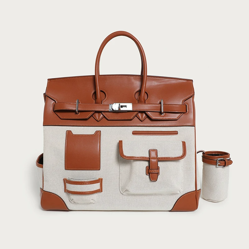 جديد التباين قماش اللون مطابقة المحمولة اضافية كبيرة البلاتين حقيبة الترفيه حقيبة السفر حقيبة الكتف متدلي