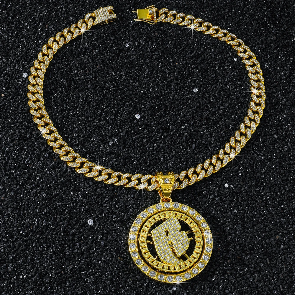الهيب هوب تدوير كامل كريستال رسالة B قلادة قلادة مع 13 مللي متر ميامي الكوبية سلسلة القلائد صالح الرجال النساء الشرير مجوهرات الحفلات