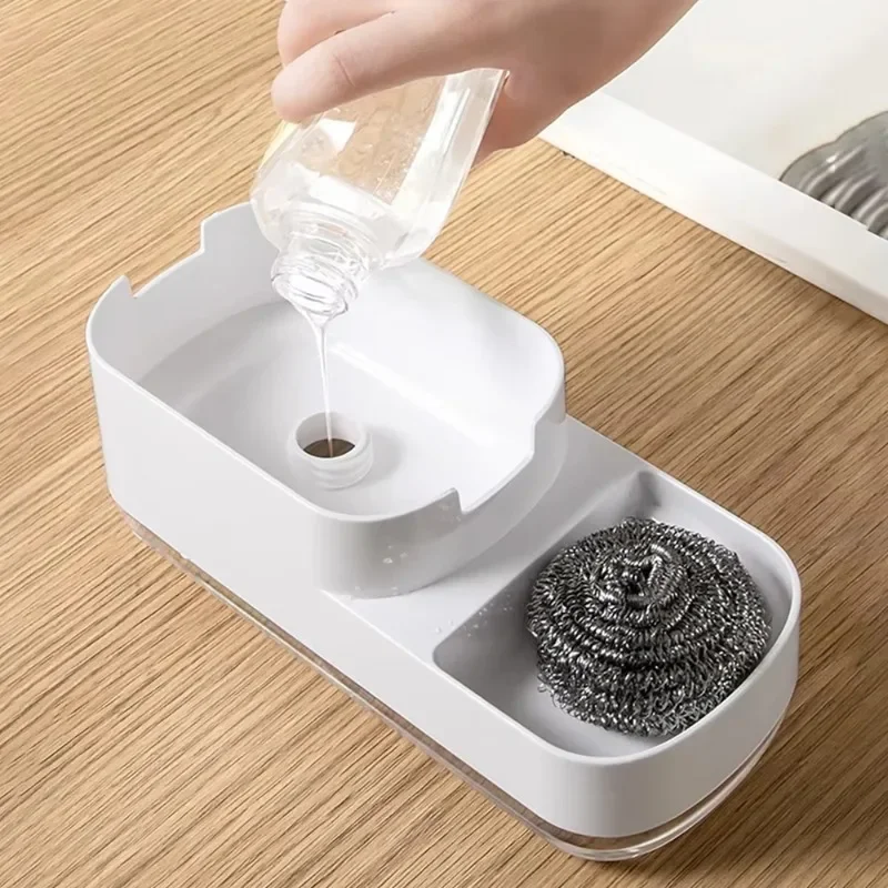 3 in 1 Kitchen Soap Dispenser Liquid Soap Pump Container with Sponge Holder Bathroom Countertop Sink Drain Tray for Kitchen Soap