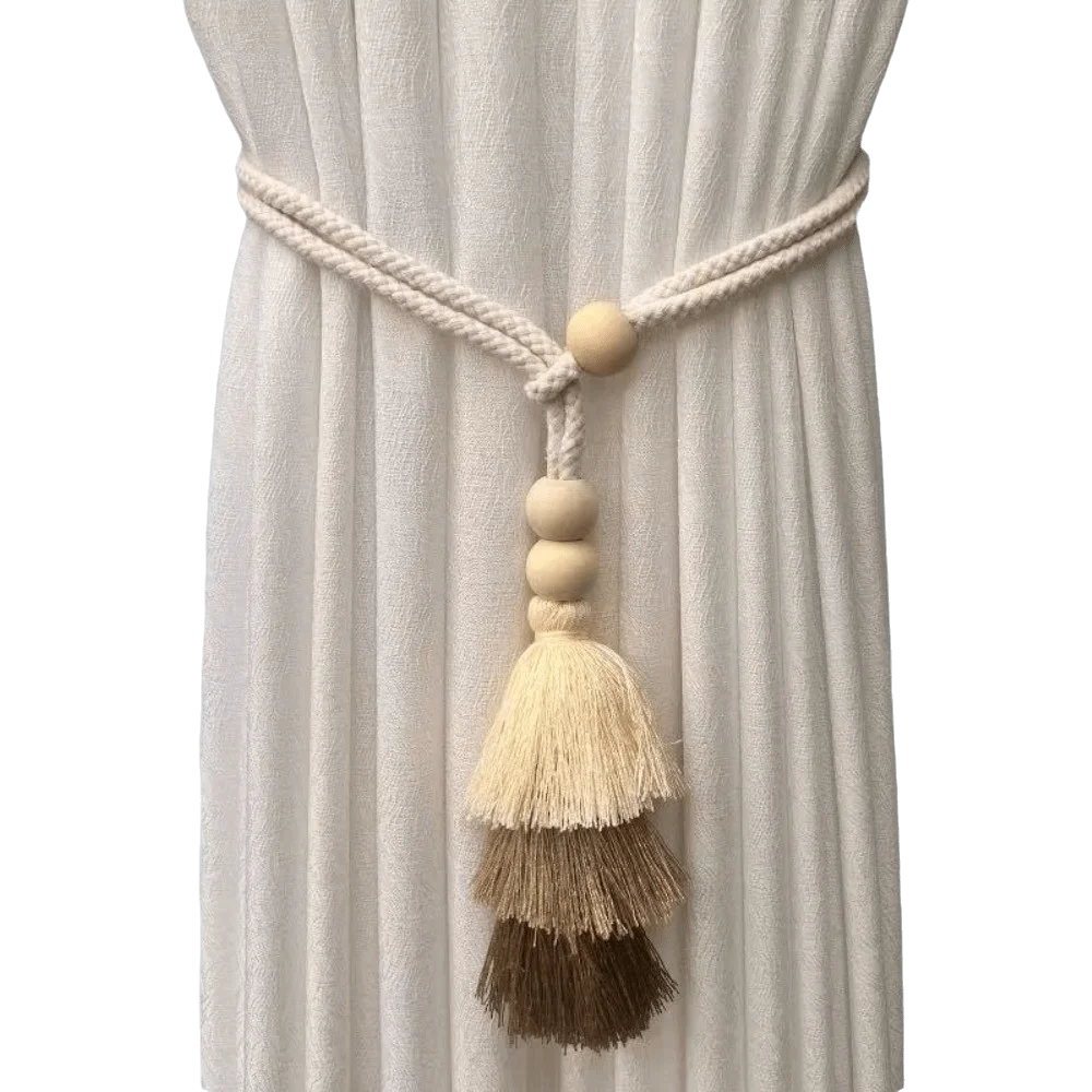 Bohemia Curtain Tieback No Punch French Tassel Curtain Tie Buckle Strap with Magnetic Buckles Vintage Curtain Binding Tape
