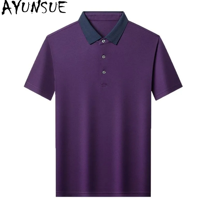 

AYUNSUE High-end 100% Natural Mulberry Silk Polo Shirt Men Clothing 2026 Summer Short Sleeve Tops Thin Casual Polo T Shirts New