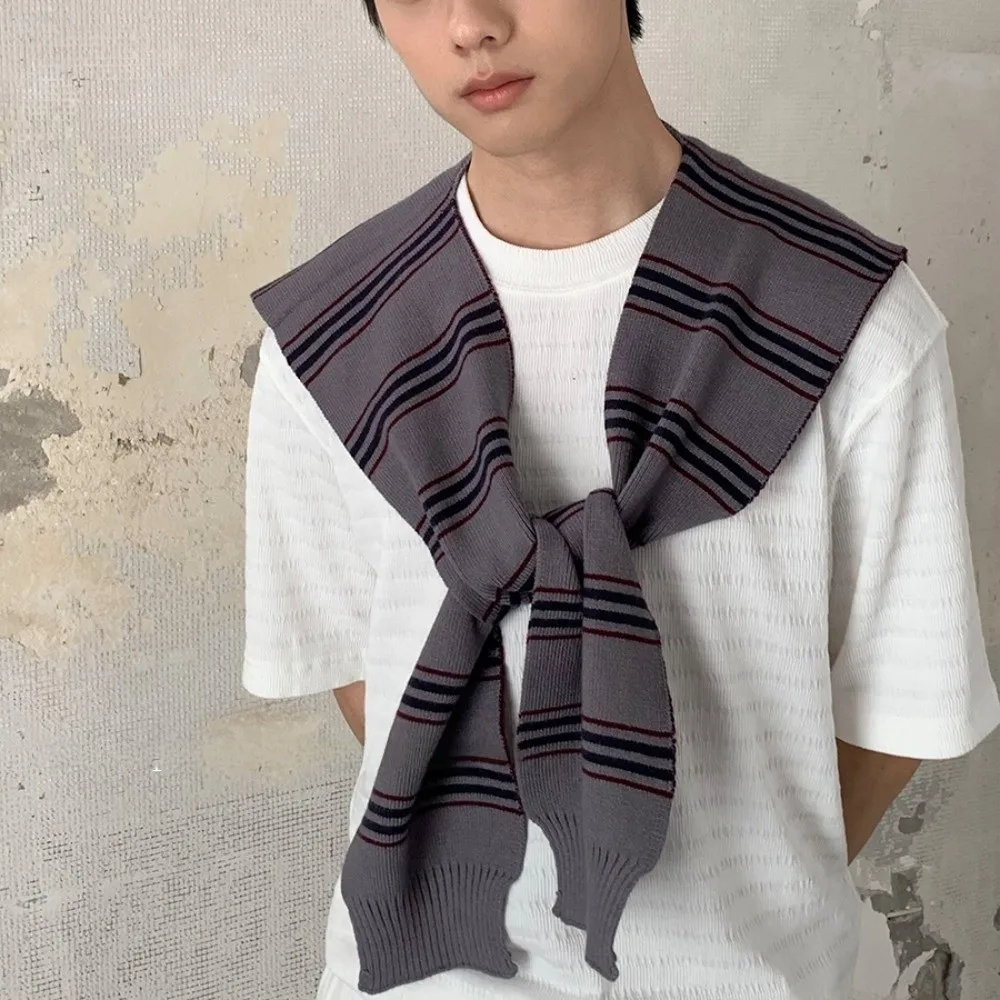 

Модная классическая мужская вязаная шаль, накидка, полосатый шарф, завязанный в корейском стиле, накидки с искусственным воротником, украшение для одежды