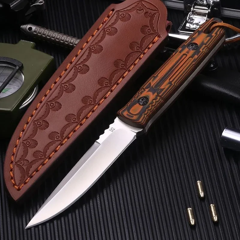 

Full Tang D2 Steel Topwell Handmade Fixed Blade Knife G10 Handle Hunting Knives with Leather Sheath Outdoor Camping Pocket Tool