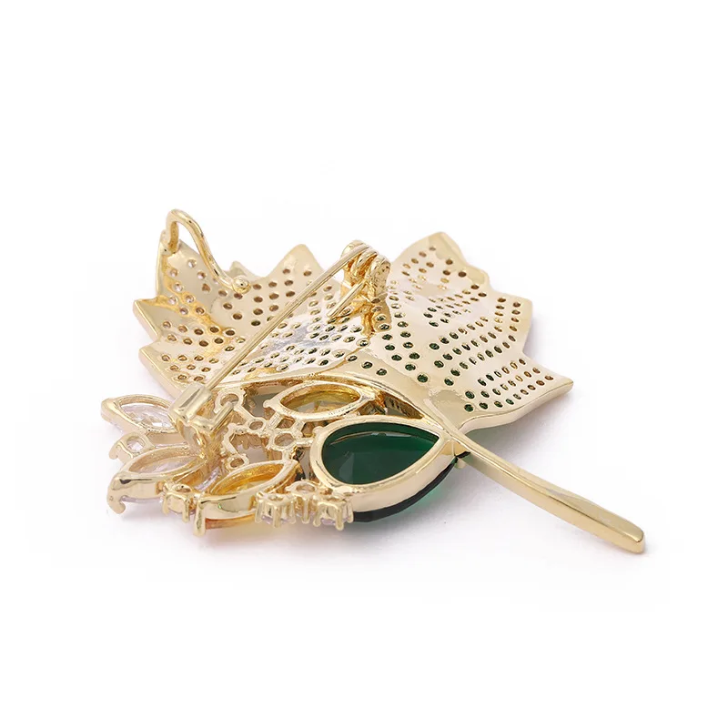 Luxury Maple Leaf Brooch High-end Full Rhinestone Plant Pins For Women Suit Coat Sweater Accessories Party Jewelry Gift