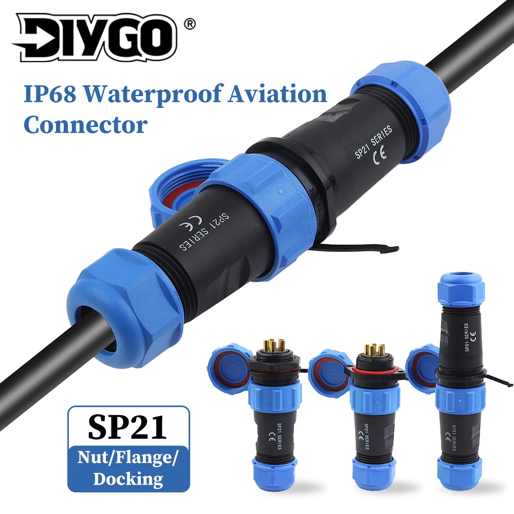 SP21 Aviation Plug Socket IP68 Waterproof Cable Wire Connectors 2/3/4/5/7/9/12 Pin Nut/Flange/Docking Welding type Panel Mount