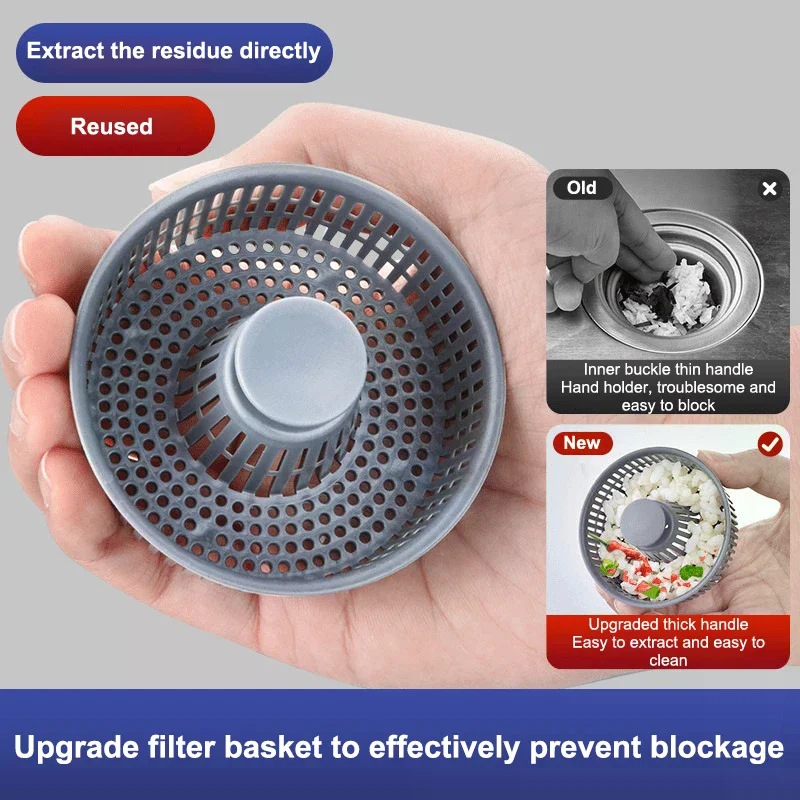 

Kitchen Handle Steel Sink Strainers with Stopper Sink Drain Basket Stainless Mesh Filter Waste Hole Trap Strainer