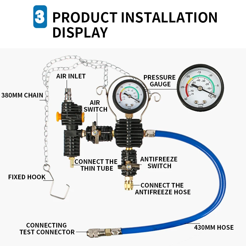 33pcs/lot Universal Radiator Pressure Tester Tool Kit Cooling System Testing Tool Water Tank Leakage Detector Nylon Material