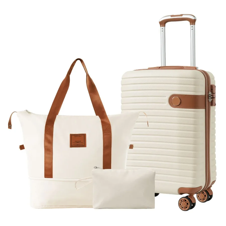 

Luggage Sets 3 Piece Carry on Luggage 22x14x9 Airline Approved for travel, ABS hardshell lightweight cream suitcases with wheel