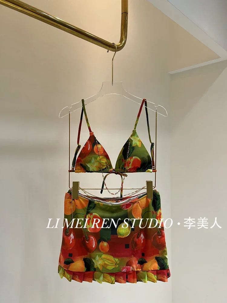 New Sexy spicy girl print  bikini swimsuit three piece set beach vacation