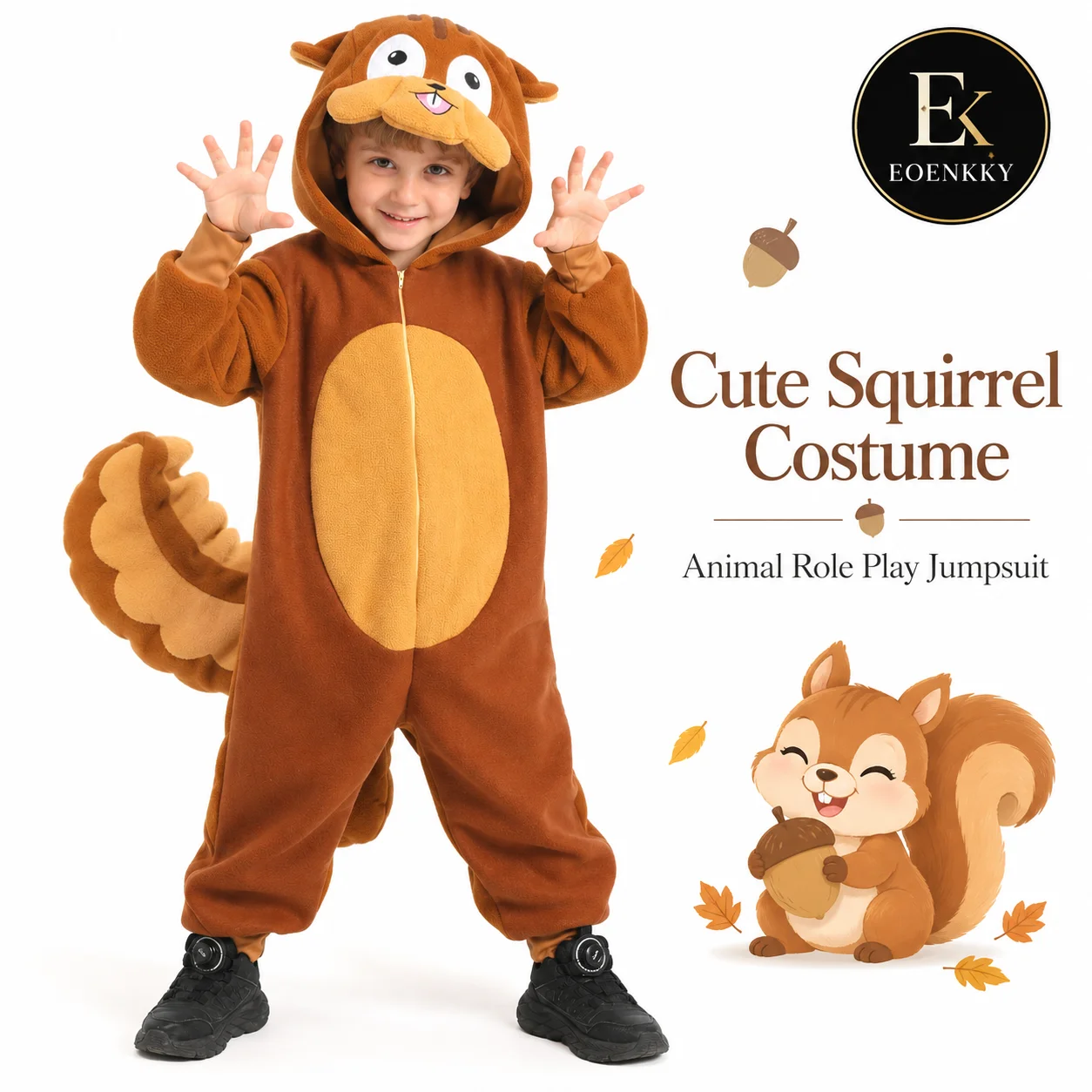 EOENKKY Kids Squirrel Costume Animal Jumpsuit Halloween Cosplay Outfit Cute Forest Role Play Party Dress Up Costume
