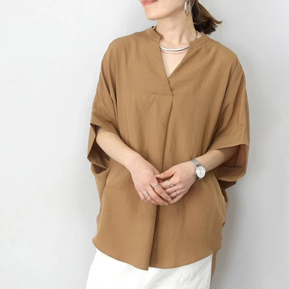 Women Elegant Solid Chiffon Blouse Spring Summer Casual Long Sleeve V Neck Loose Shirt Office Lady Tunics Oversized Tops