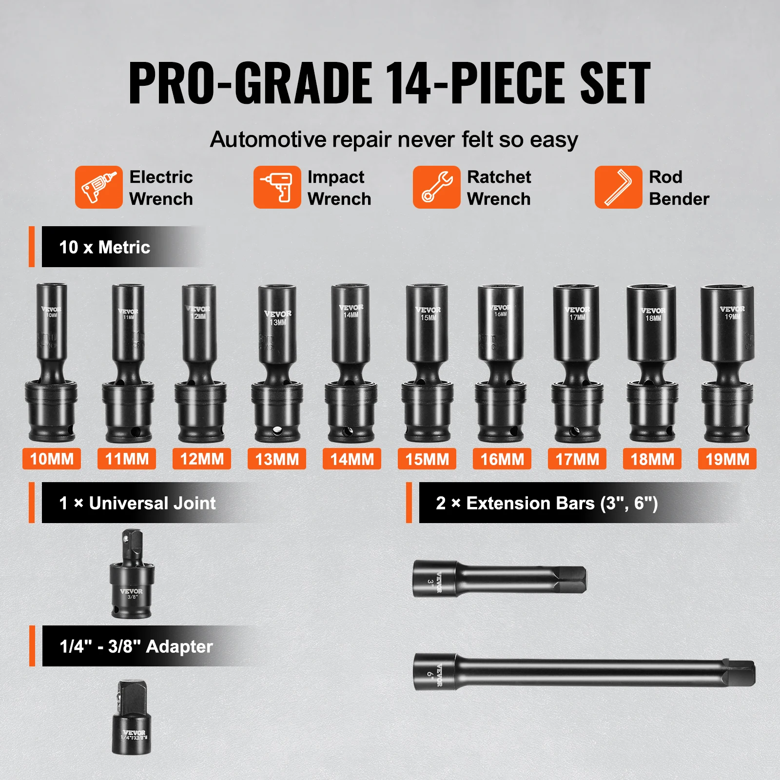 SucceBuy 360 Degree Swivel Impact Socket Set 3/8\