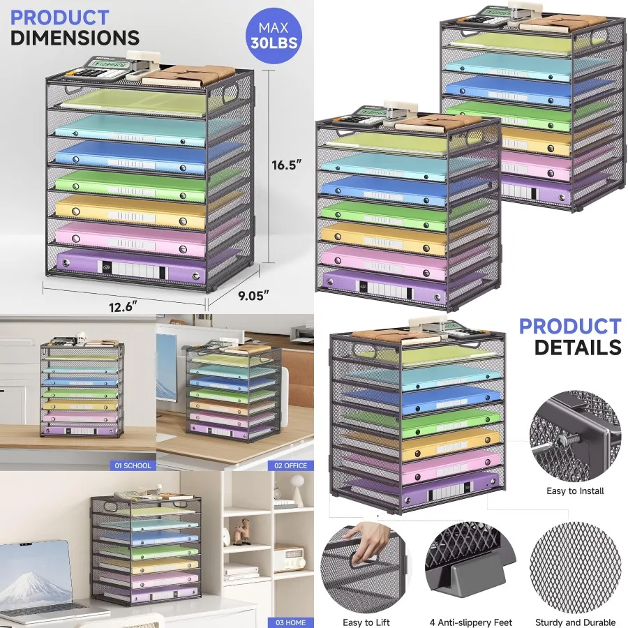 

8-уровневый настольный органайзер из металлической сетки с ручкой для офиса, дома или школы, эффективное решение для хранения бумаги и файлов с Porta