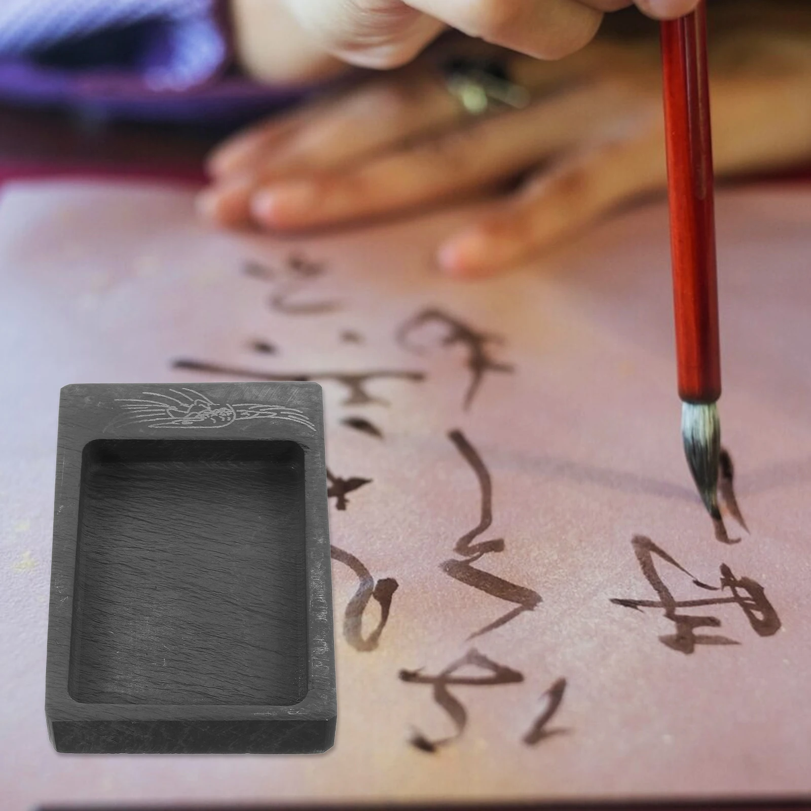 

Mini Inkstone for Calligraphy Students Durable Stone Material Retro Color Writing Drawing Grinding Desk Decoration Gift Artists