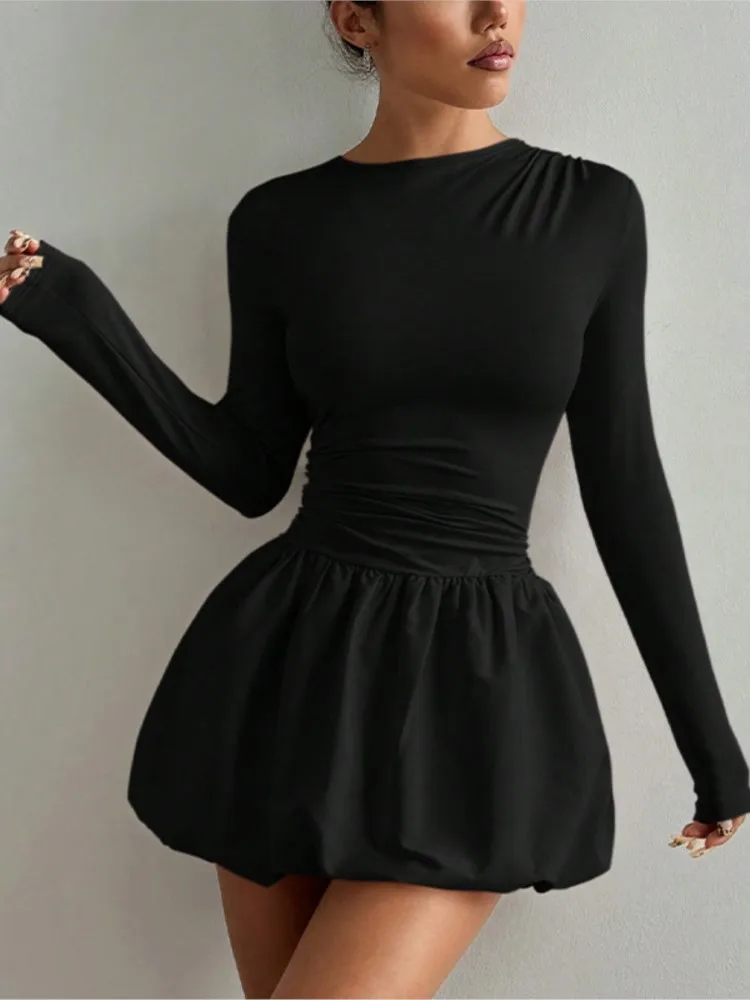 Sexy Mini Kleid Schlank Langarm Weibliche Rundhals Elegante Robe Casual Urlaub Party Prom Club Seder Nachtclub Abend Vestidos