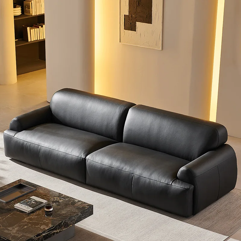 # Retro Genuine Leather Modular Sofa  Three-Seater Light Luxury Black