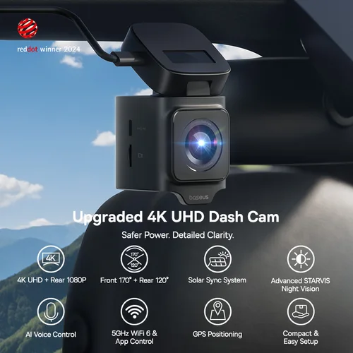 Imagen 2 del producto Baseus 4K Dash Cam VD1 Pro cámara frontal y trasera UHD para coche para SONY Sensor Supercapatior visión nocturna WiFi6 DVR grabadora de vídeo