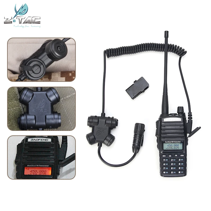 Imagem -02 - Z-tac Tático Duplo Pinos Ptt Walkie-talkies Baofeng Uv82 Airsoft Acessórios Fones de Ouvido Militaryheadconjunto para Caça Tiro