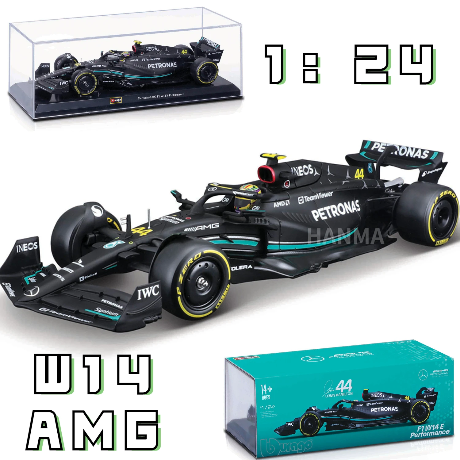 1:24 Bburago Mercedes-AMG F1 Team W14 2023 #44 Hamilton #63 George Russell Alloy Car Die Cast Model Toy Collectible vehicles