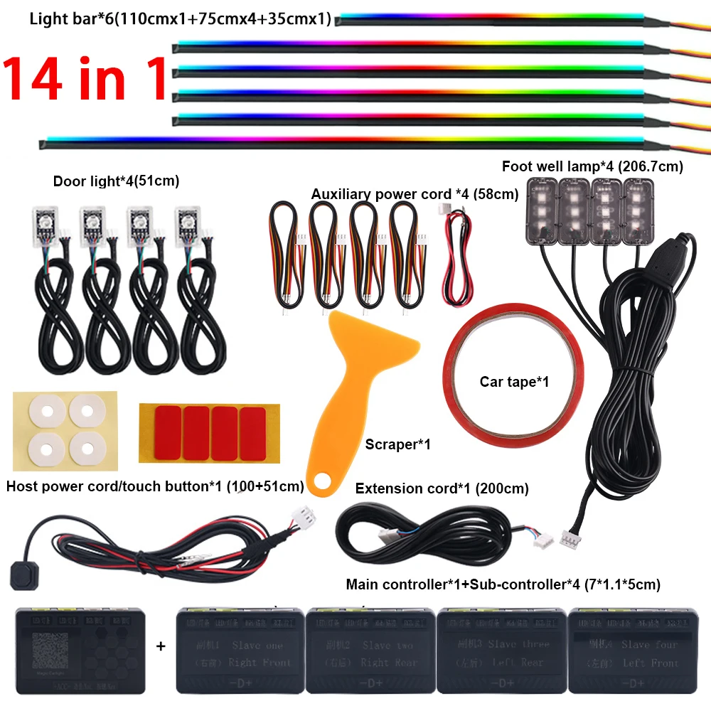 Dual Zone 18 in 1 Full Color Streamer Auto Omgevingslicht RGB 64 kleuren LED Interieur Acrylvezel Strip Decoratie Sfeerlamp
