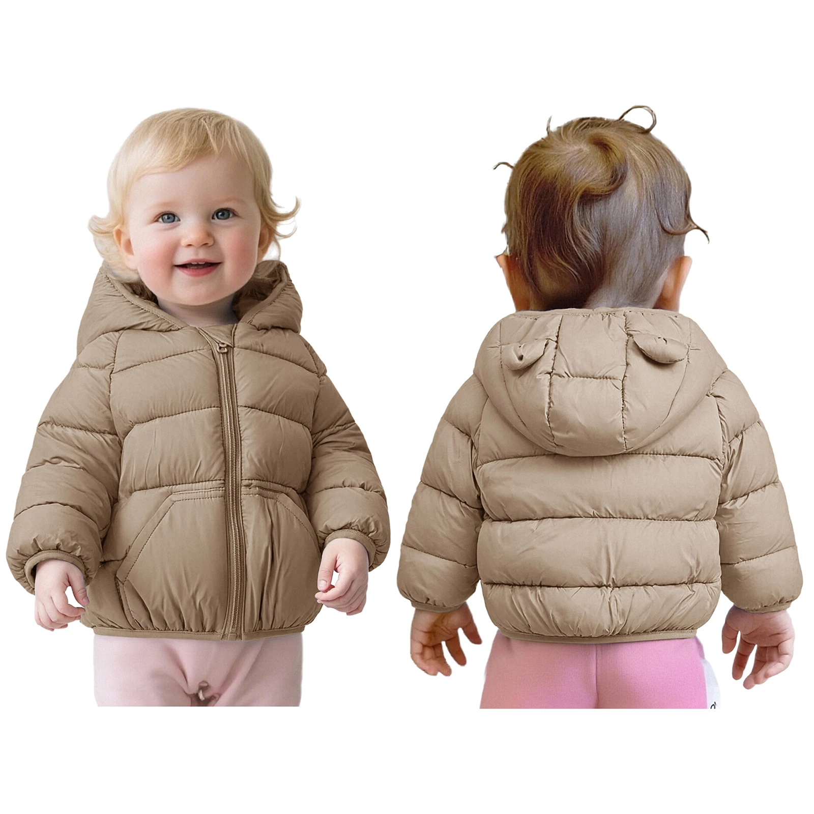 طفل رضيع الشتاء يندبروف معطف مقنع دافئ سترة مبطنة منتفخة لطيف الدب الأذن أسفل سترة خفيفة الوزن ملابس خارجية المتسكعون #3
