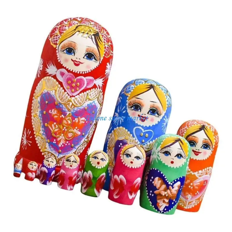 090b boneca russa matryoshka conjunto 10 bonecas empilháveis ​​crianças mão olho coordenação artesanal babushka brinquedo