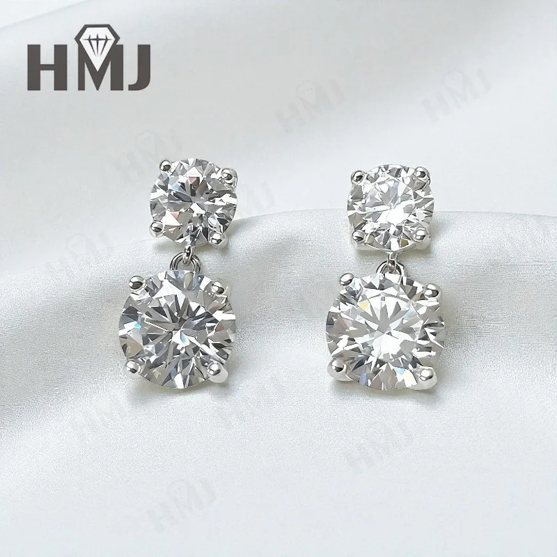 

Серьги с круглым муассанитом цвета D 5,6/10 карат, посеребренные серьги-гвоздики из белого и желтого золота 925 пробы для женщин, модные повседневные ювелирные изделия, подарок