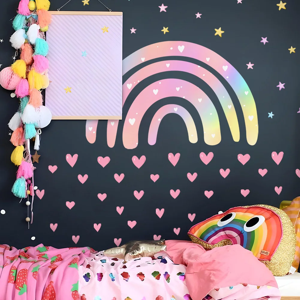 Colorful Rainbow Love Stars Wall Sticker For Kids Baby Room Background Mural Bedroom Home Decoration Removable Cartoon Decals