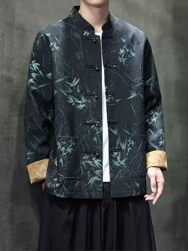 

Новинка 2025, мужской костюм Тан, куртка с медными пуговицами, китайское пальто в стиле ретро, весенне-осеннее пальто большого размера Hanfu Zhongan