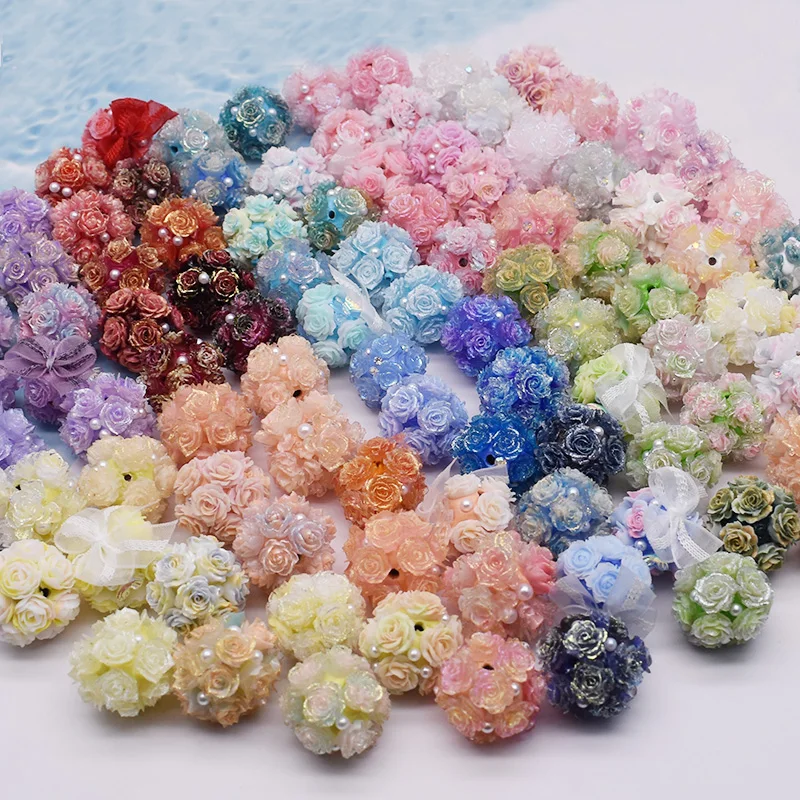 New Design 4pcs Orange Flower Polymer Clay Beads Round Flower Beads for Jewelry Making DIY Mobile Phone Chain Bead Pen Accessory