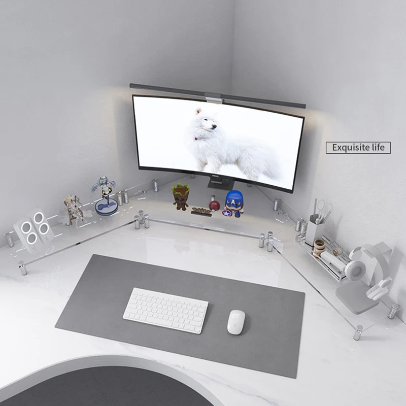 Corner Clear Acrylic Monitor Stand Riser Triangular Desk Organizer Height Increasing Shelf for Office Workstation