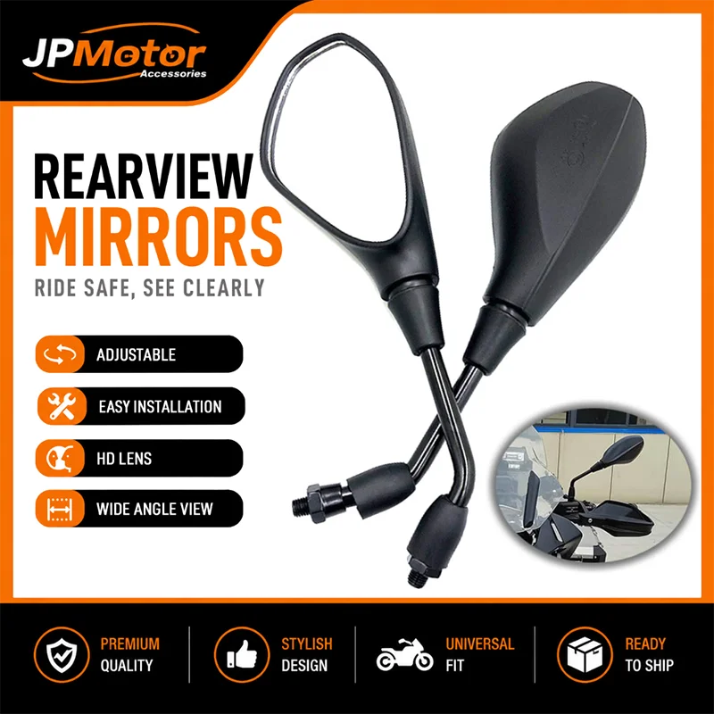 M10 Clockwise Motorcycle Rearview Mirror ABS Black Universal Side Mirror Wide Field of View High-Definition Lens