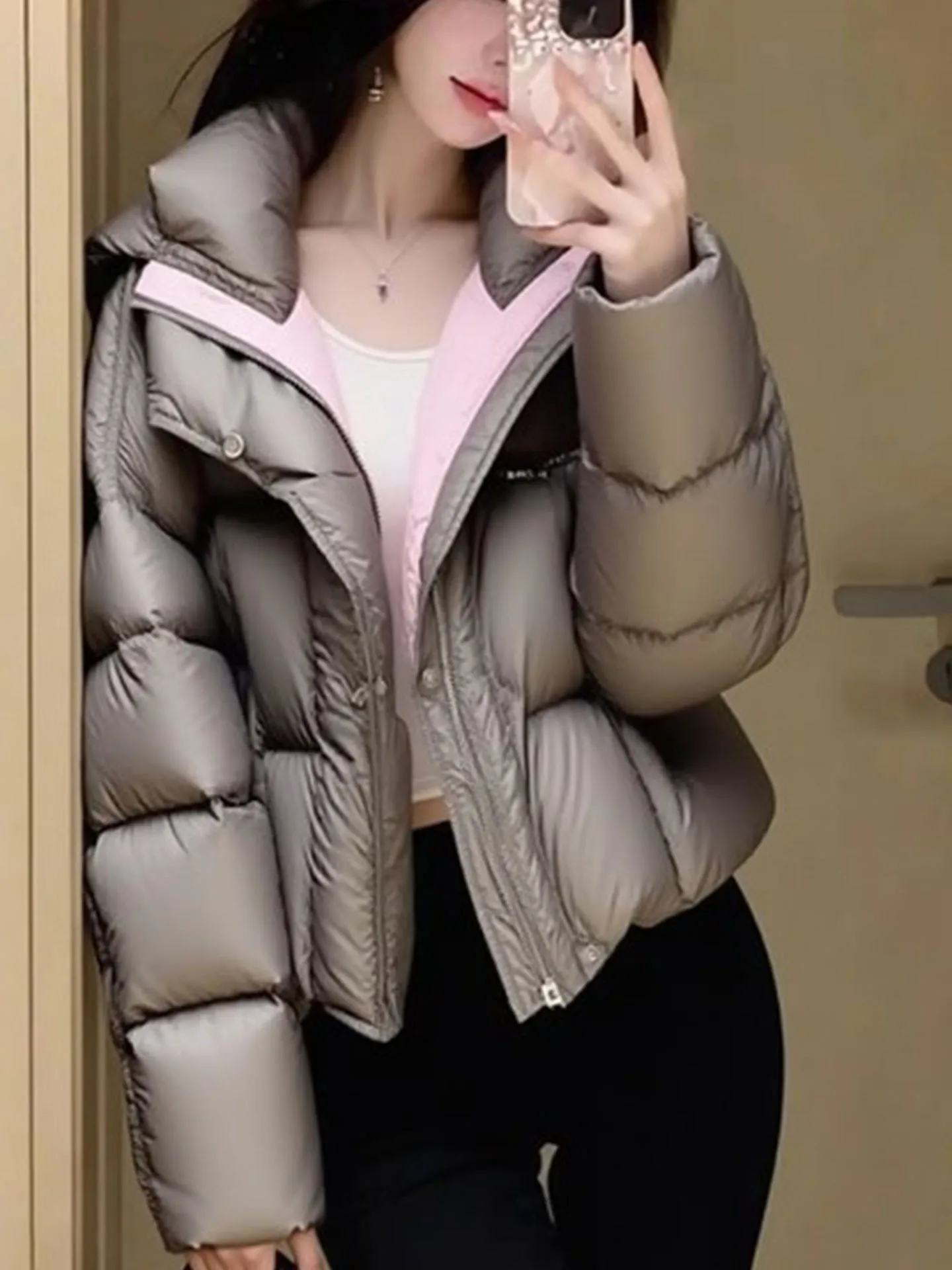 Sli ort Puffer Jaet mujer ey Color espumoso 2025 nuevo invierno Thi prendas de vestir exteriores coreano Sle Commute Faion