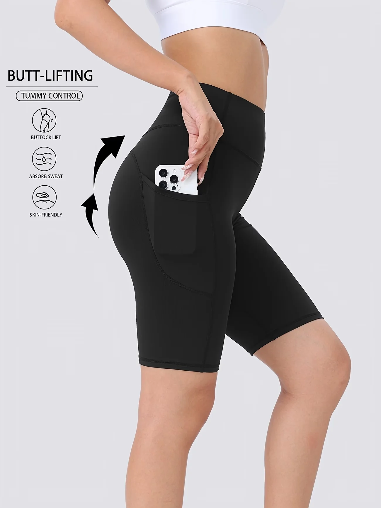 Summer Cycling Sports Shorts Running Fitness Quick Dry Breathable Sports Knee Length Pants High Waist Abdomen Control Yoga Short