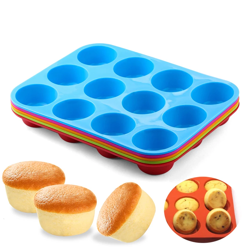 Molde redondo de silicona con 12 agujeros, Mini magdalenas DIY, galletas, molde para hornear Fondant, pudín antiadherente, molde para pastel al vapor, herramienta para hornear